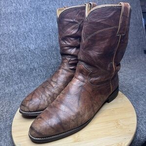Justin 3163 Leather Brown Marble Western Cowboy Riding Roper Boots Mens Sz 11 D
